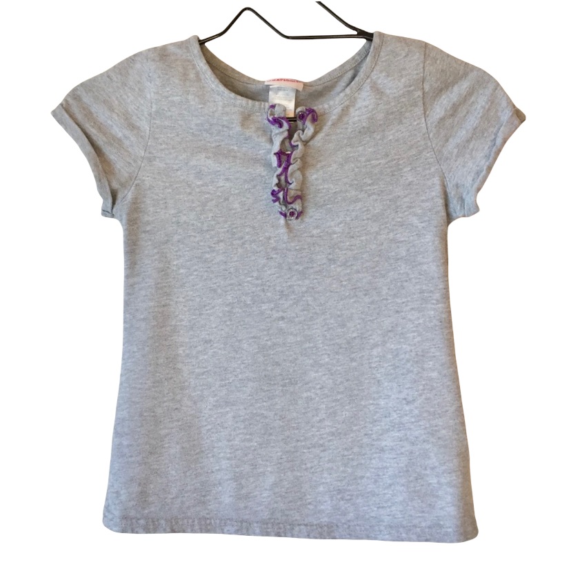 Girls Gray W/ Purple Ruffle Tee Shirt Size Large